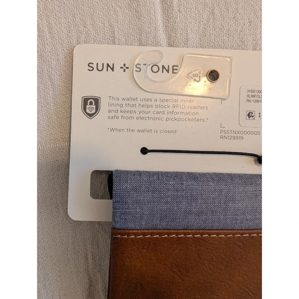 Sun Stone Slimfold Wallet Brown Faux Leather‎ RFID Blocking New with Tags